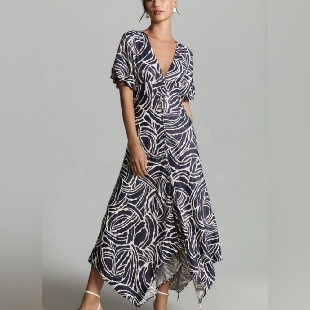 Anthropologie Short Sleeve V- Neck Button Front Midi Dress Size 4